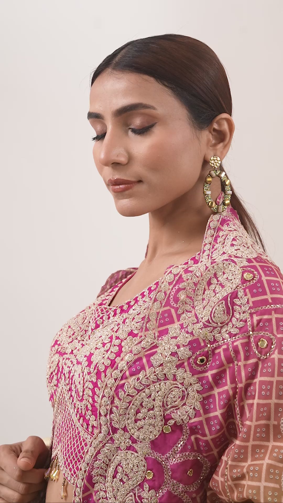 Green Crepe Skirt Set With Pink Zari Embroidered Blouse And Embroidered Dupatta