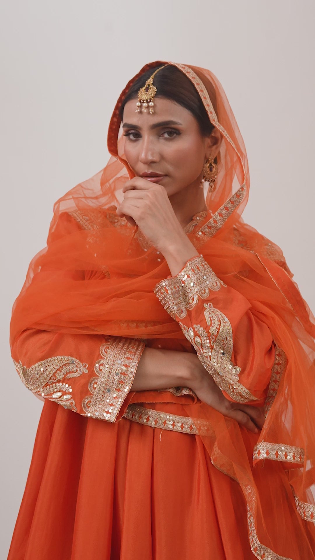 Orange  Chinnon Zari Embroidered Tulip Style Dress