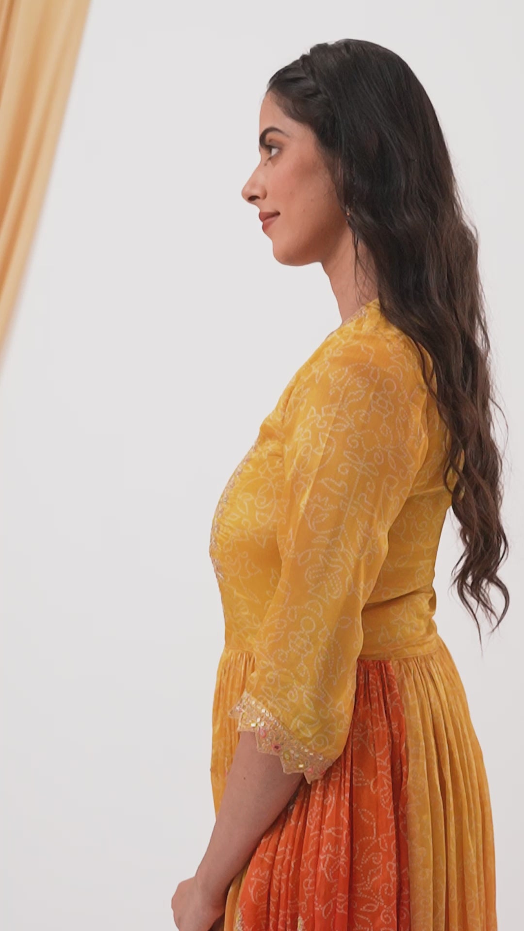 Yellow & Pink Ombre Crepe Printed & Hand Embroidered Anarkali Set