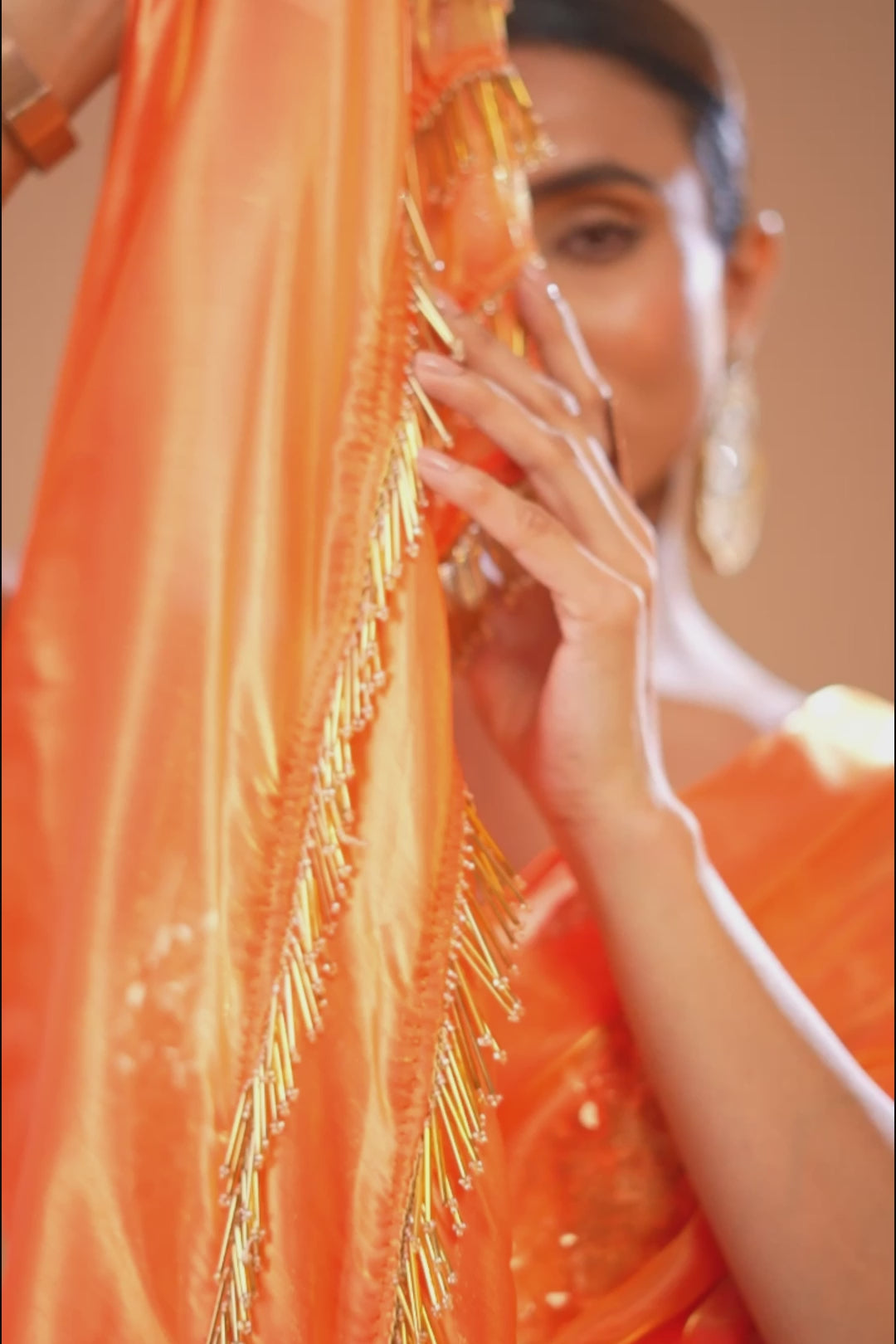 Tangerine Shimmer & Shine Chiffon Saree