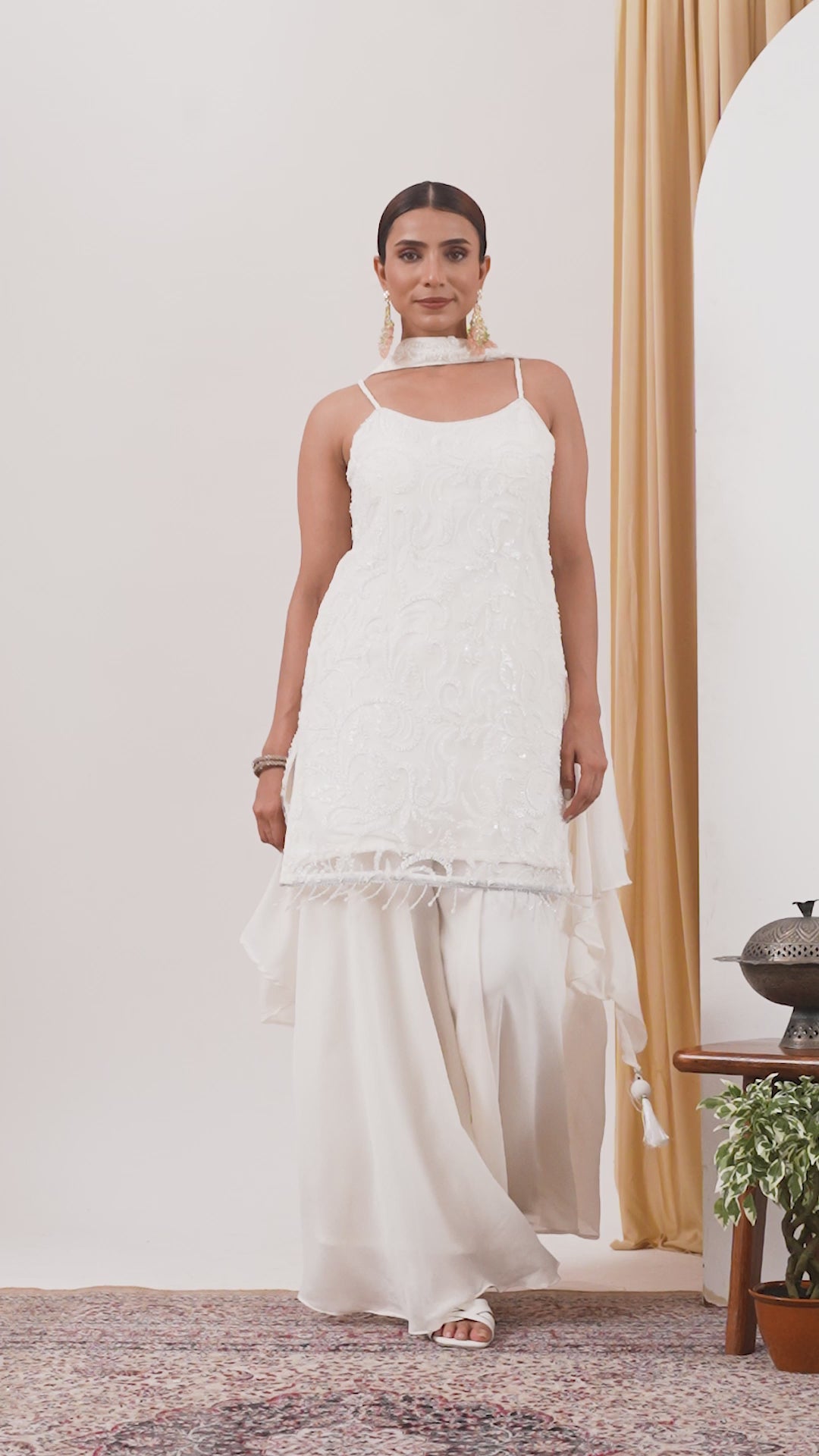 White Embellished Sharara Set