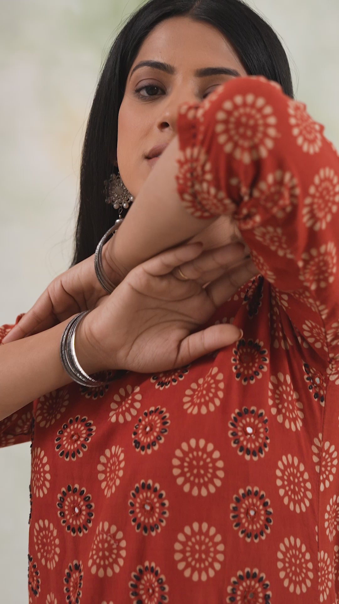Rust Block Print Cotton Kurta Set