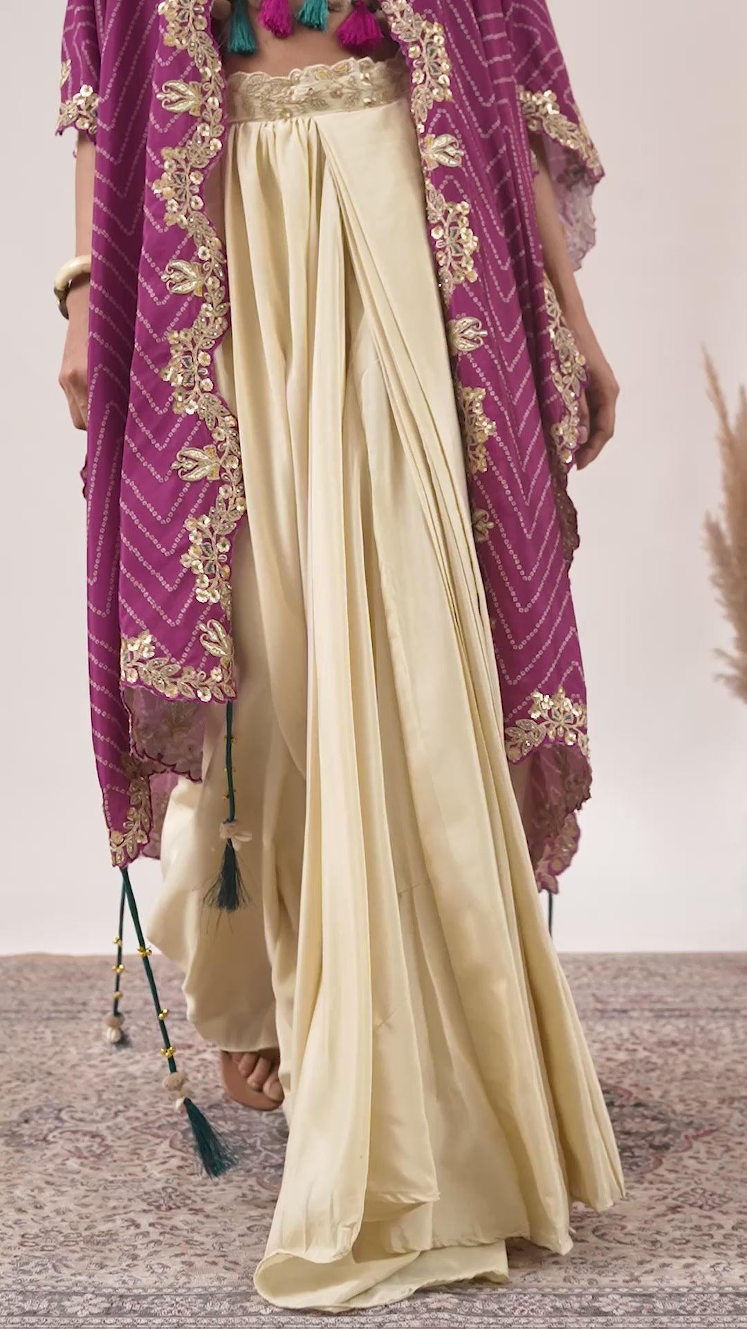 Blend of Ivory & Purple Cowl Skirt Set