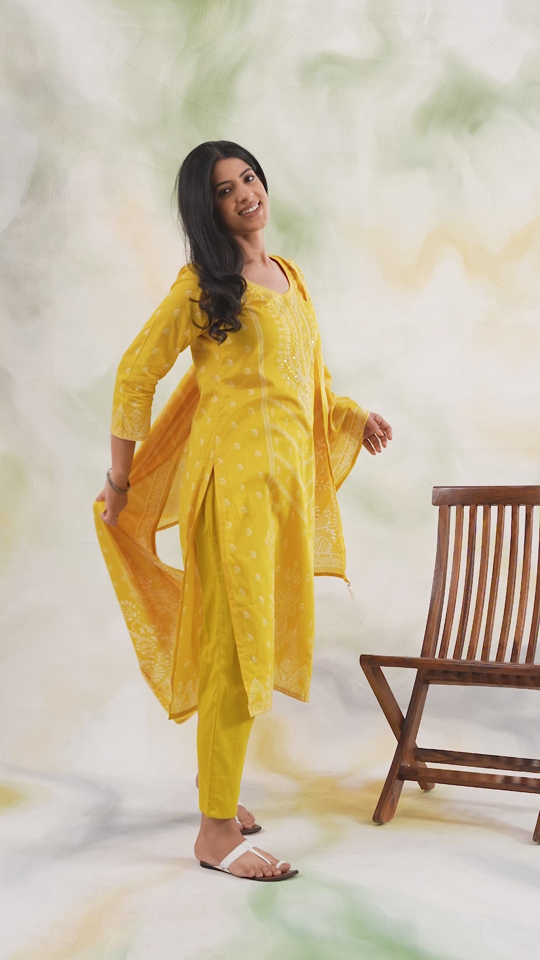 Yellow Printed Straight Suit Set with Dupatta