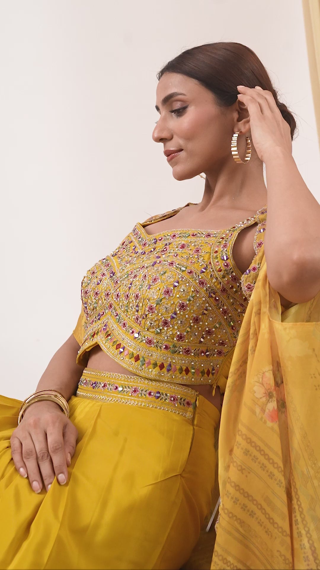 Yellow Skirt Set with Cape