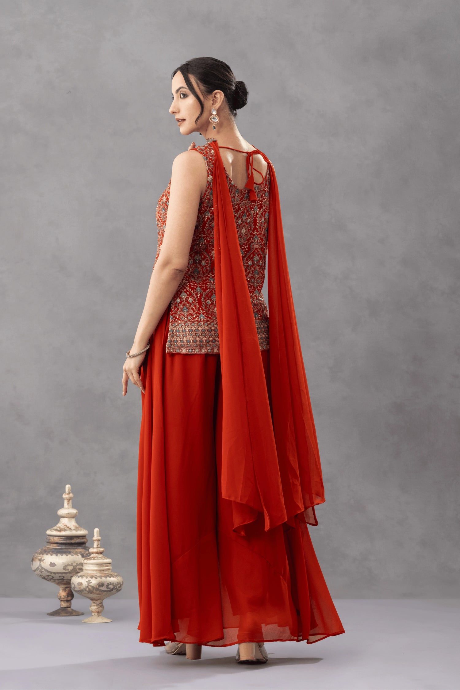 Rust  Embroidered Top with Palazzo Pants