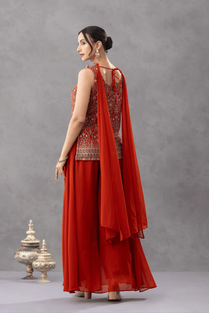 Rust  Embroidered Top with Palazzo Pants