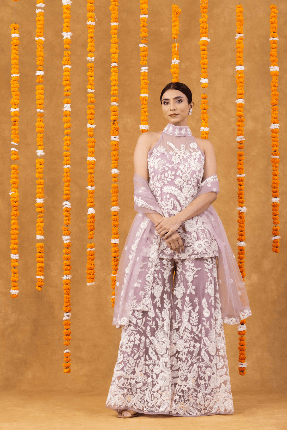Lilac Luxe Embroidered Halter Kurta Palazzo Set
