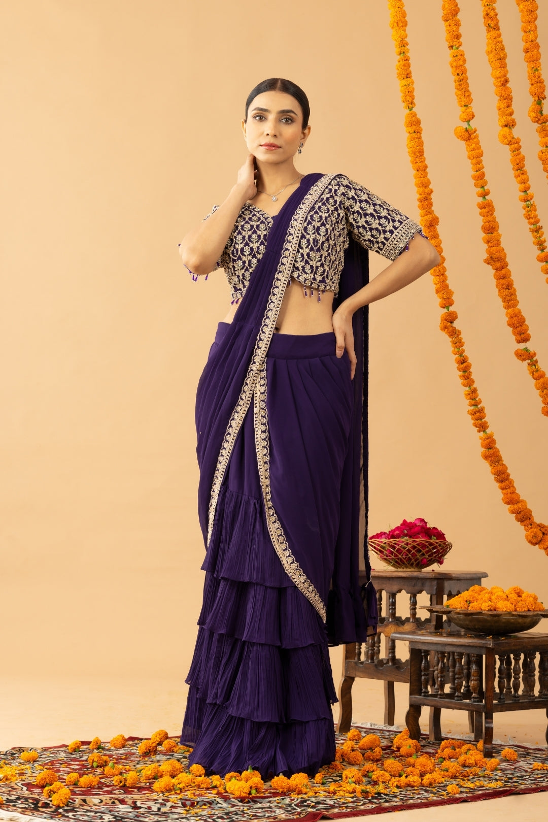 Sparkling Delight Draped Purple Saree