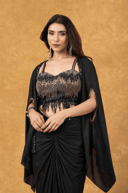 Black Mist Draped with Sequined Bustier &amp; Cape