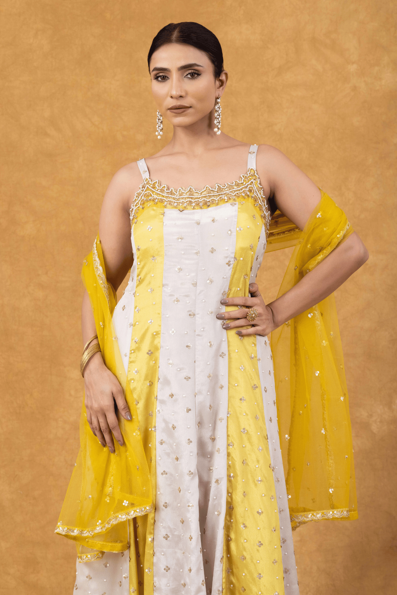 Yellow &amp; White Sunshine Elegance Anarkali