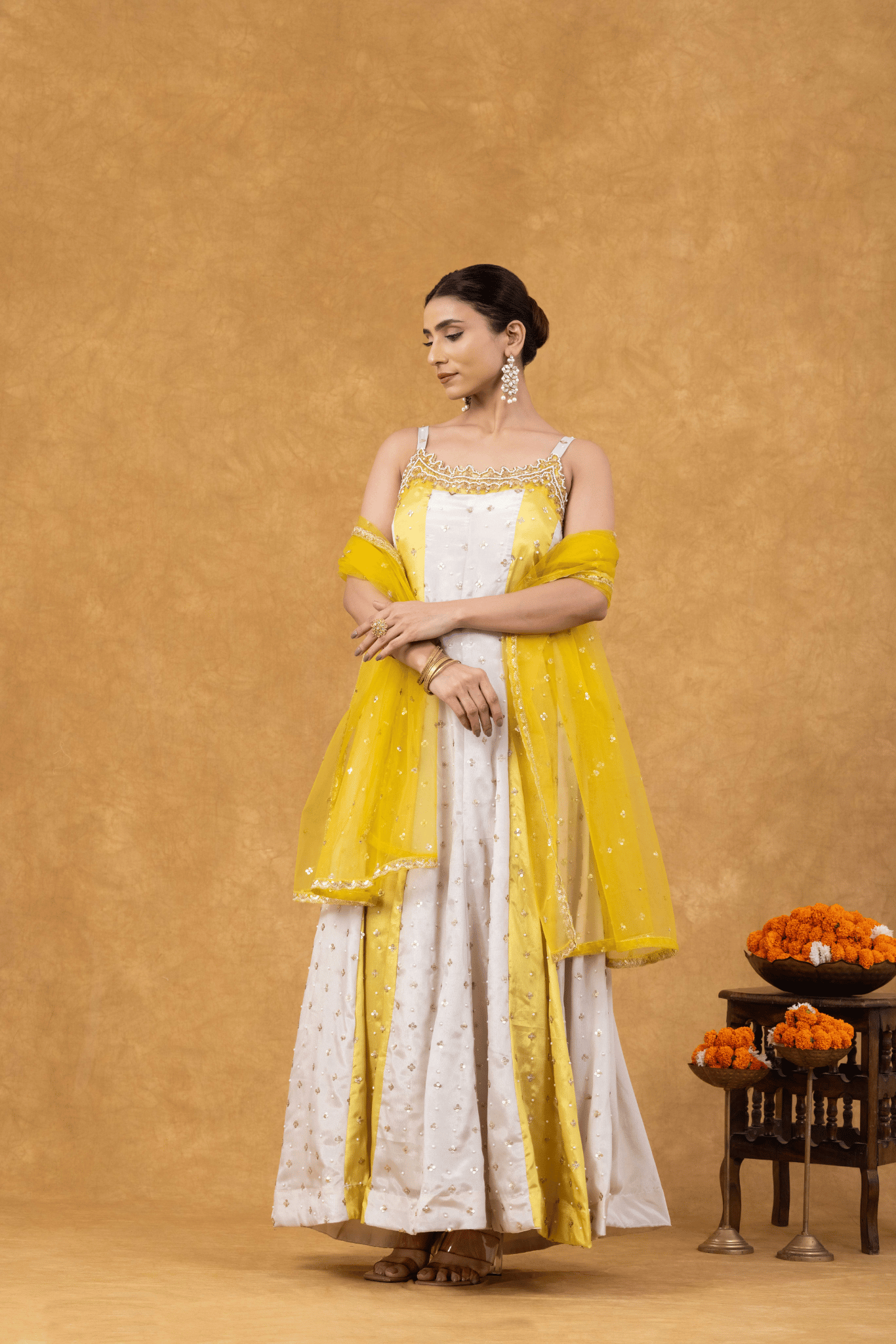 Yellow &amp; White Sunshine Elegance Anarkali