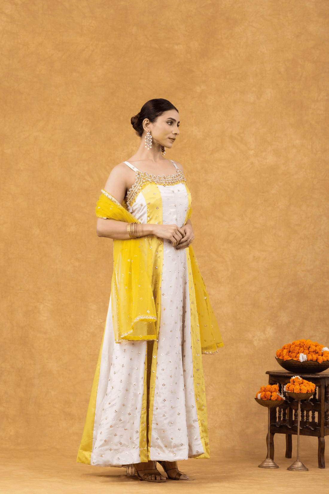 Yellow &amp; White Sunshine Elegance Anarkali