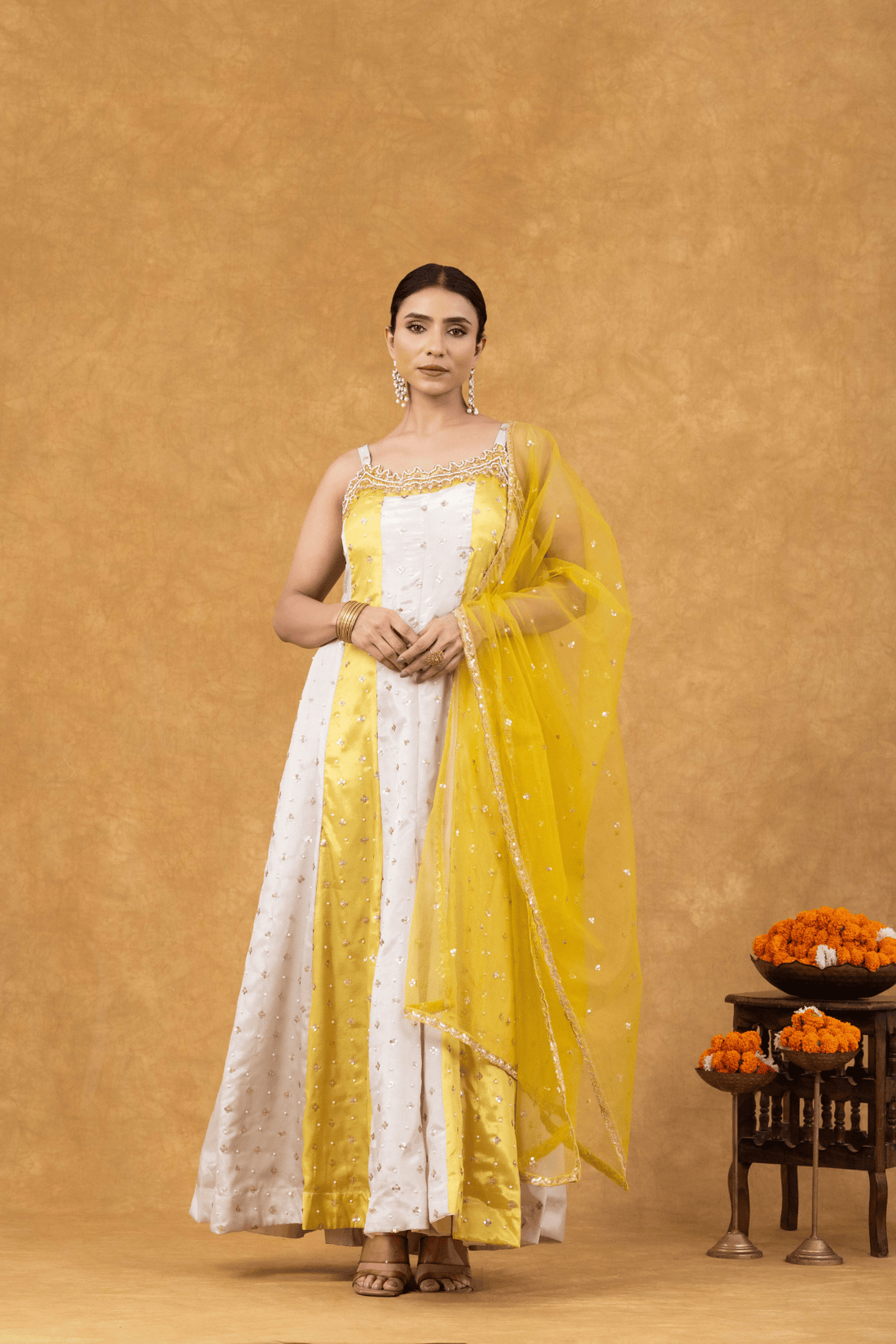 Yellow &amp; White Sunshine Elegance Anarkali
