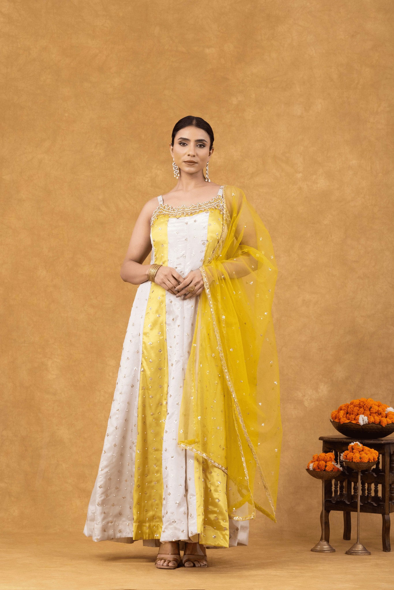 Yellow &amp; White Sunshine Elegance Anarkali