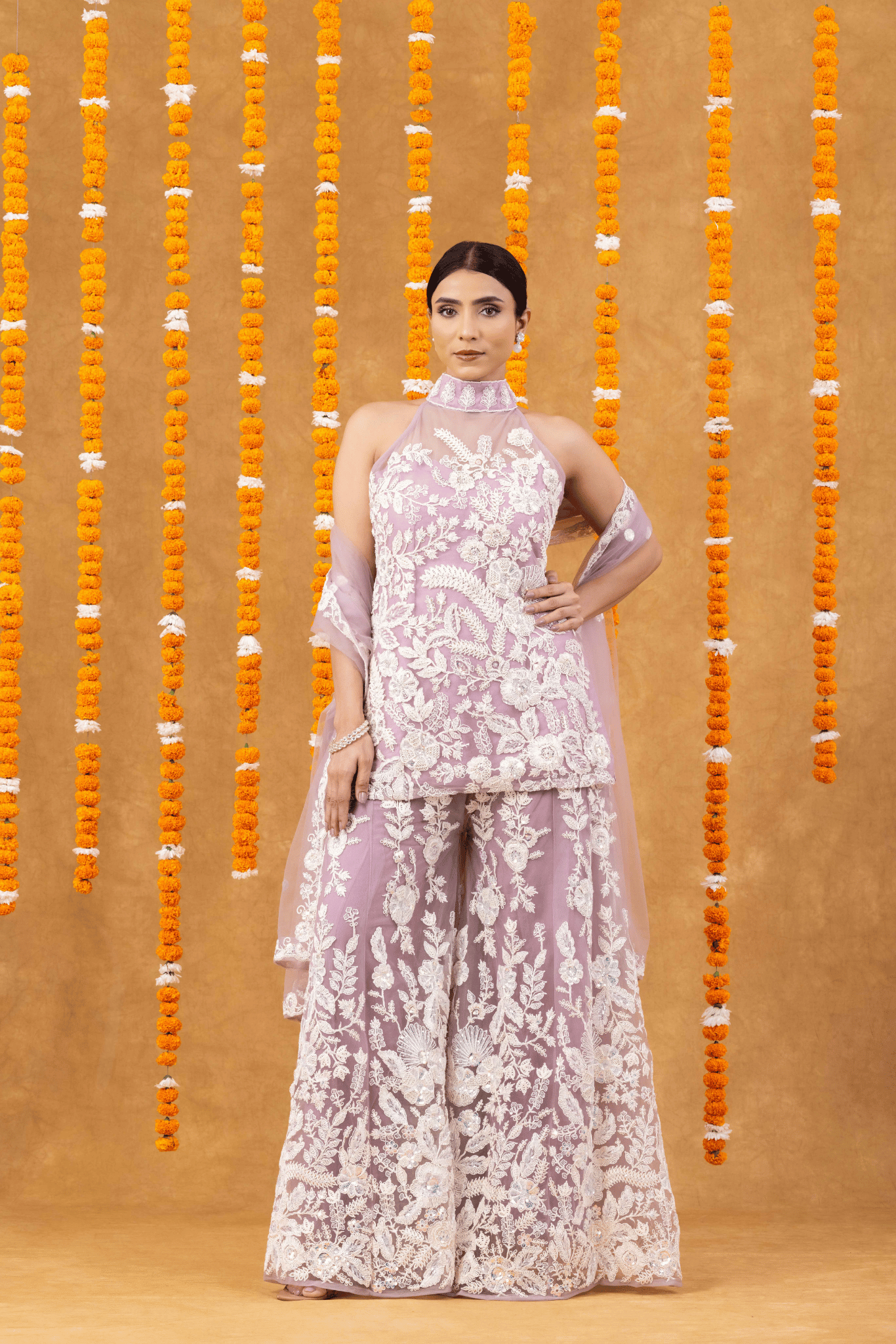 Lilac Luxe Embroidered Halter Kurta Palazzo Set