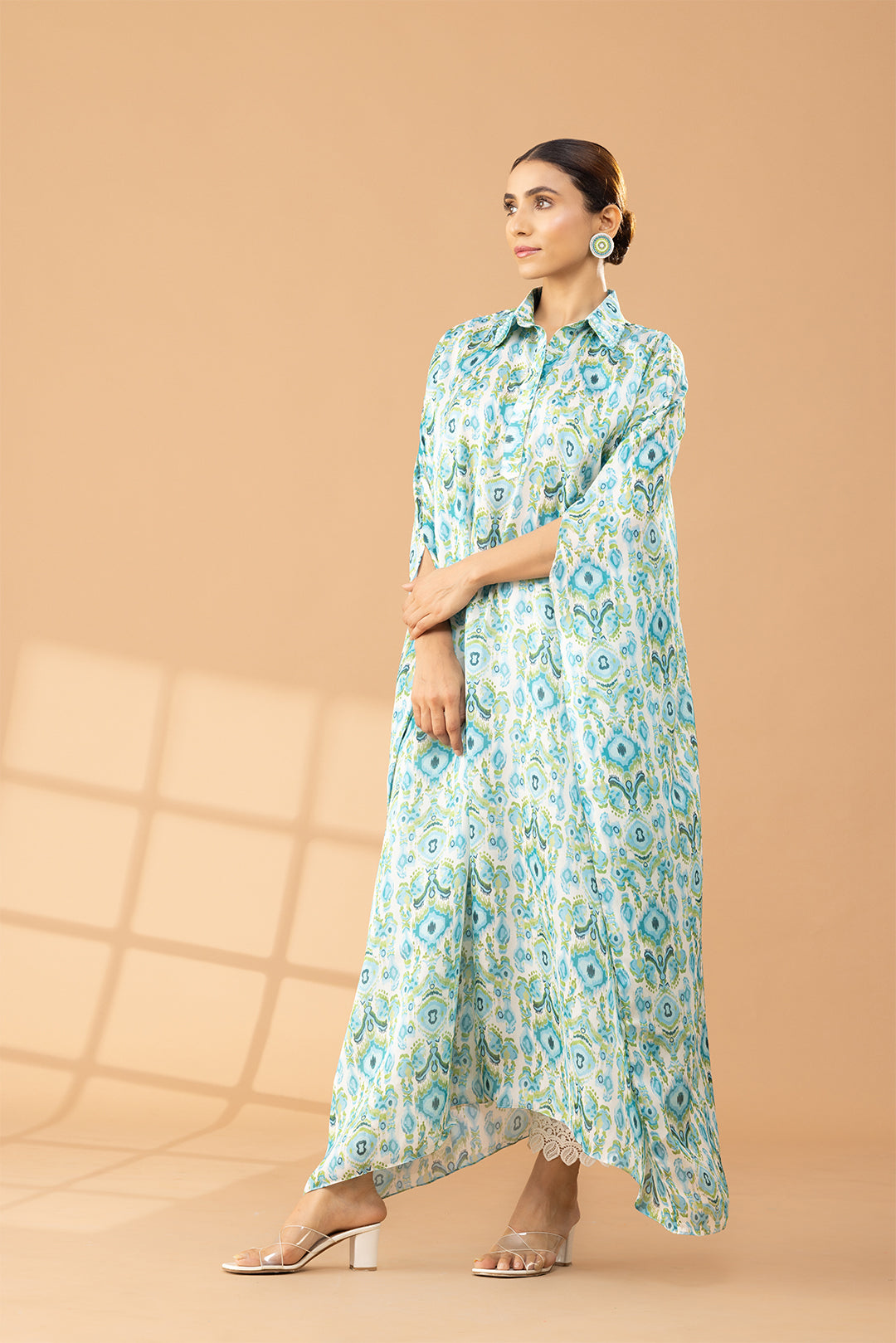 Printed Sea Green Kaftan Set