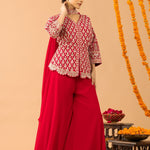 Red Sharara with Full Embroidered Top & Choker Dupatta