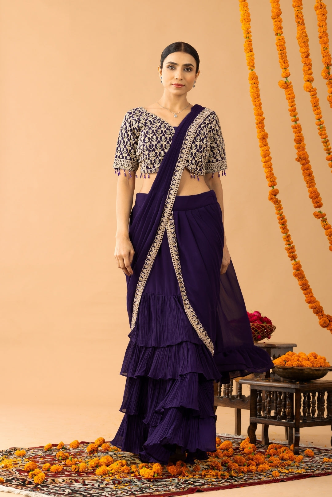 Sparkling Delight Draped Purple Saree