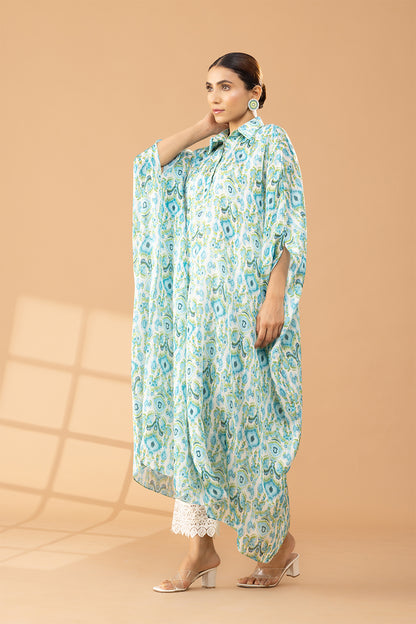 Printed Sea Green Kaftan Set