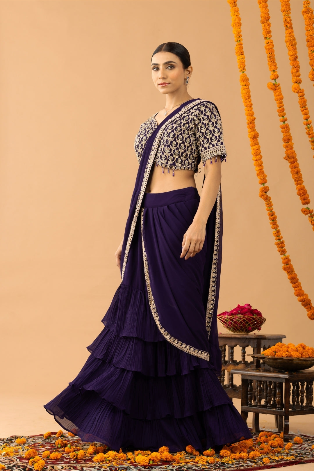 Sparkling Delight Draped Purple Saree