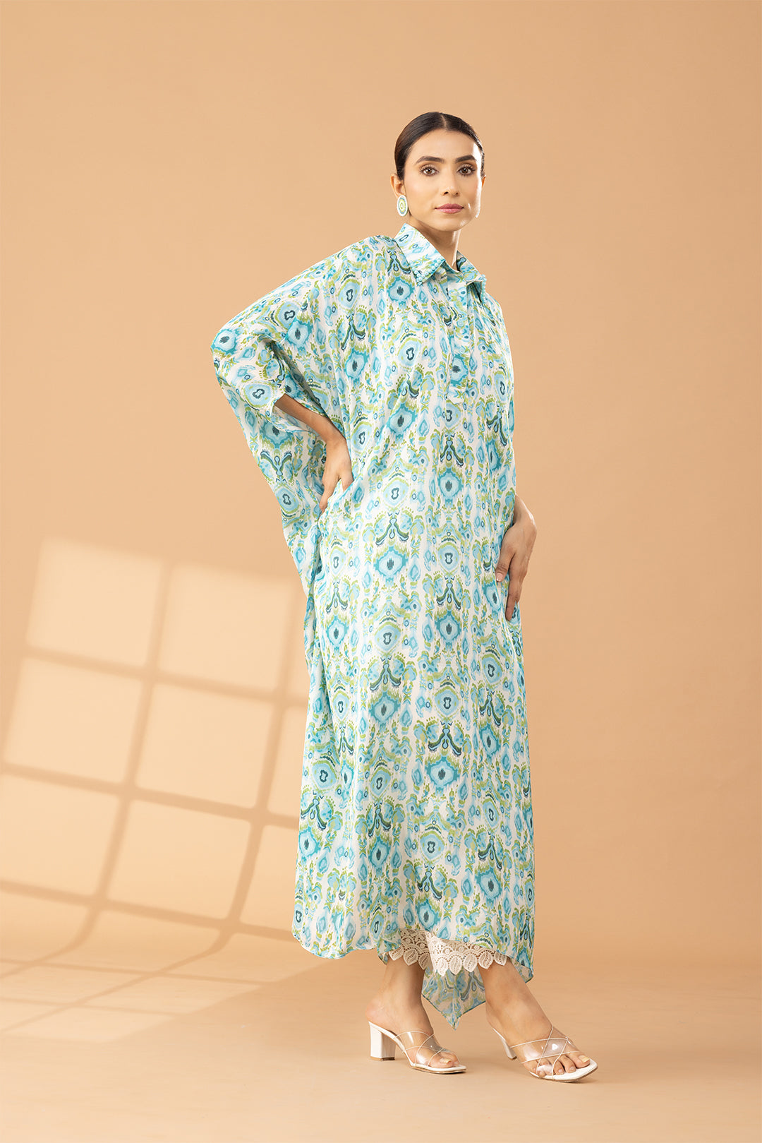 Printed Sea Green Kaftan Set