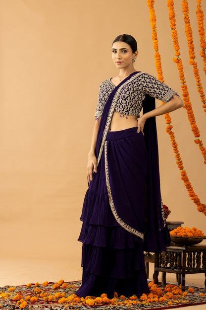 Sparkling Delight Draped Purple Saree