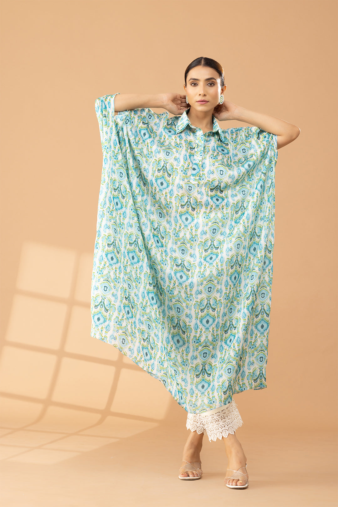 Printed Sea Green Kaftan Set