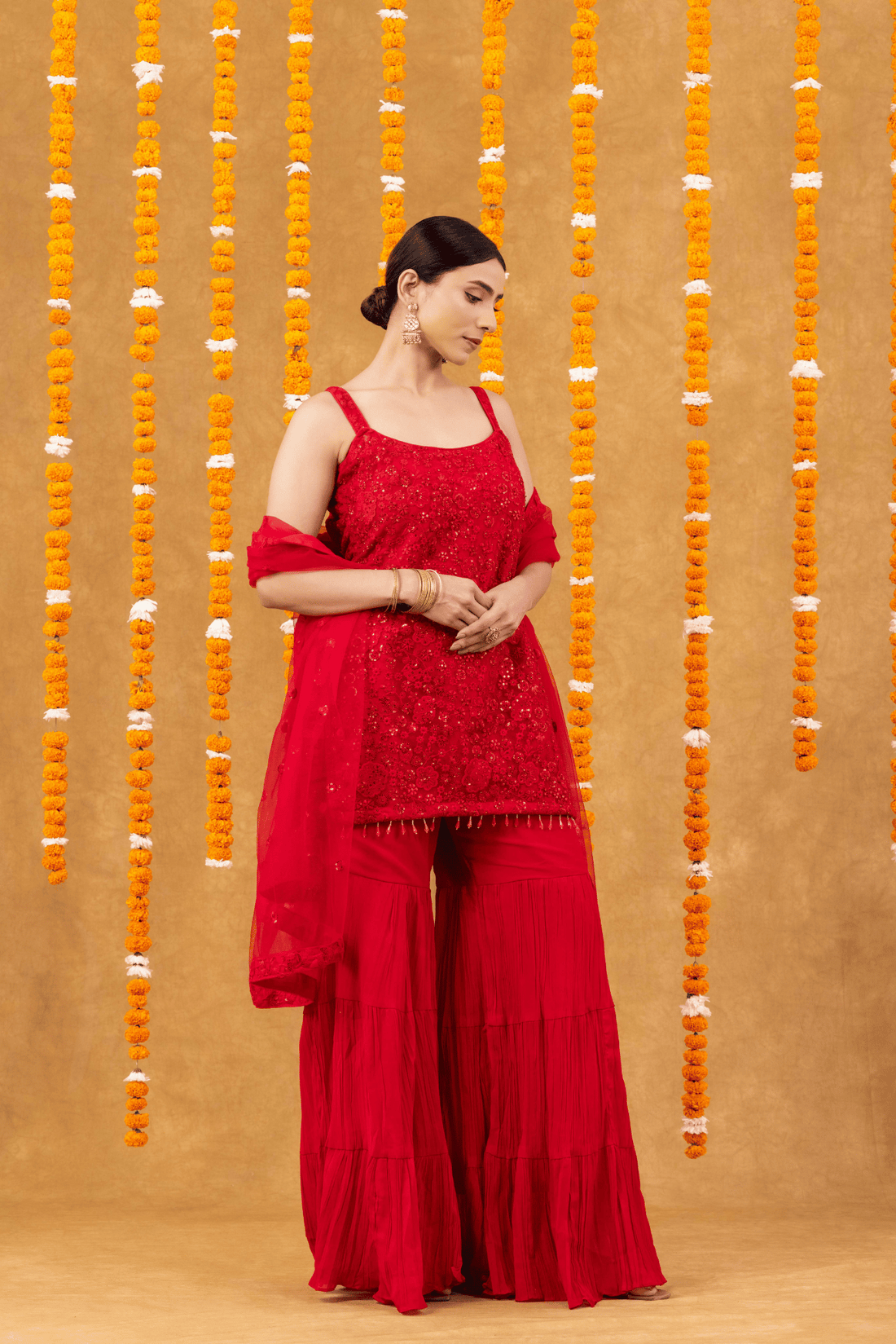 Festive Charm Red Georgette Palazzo Set