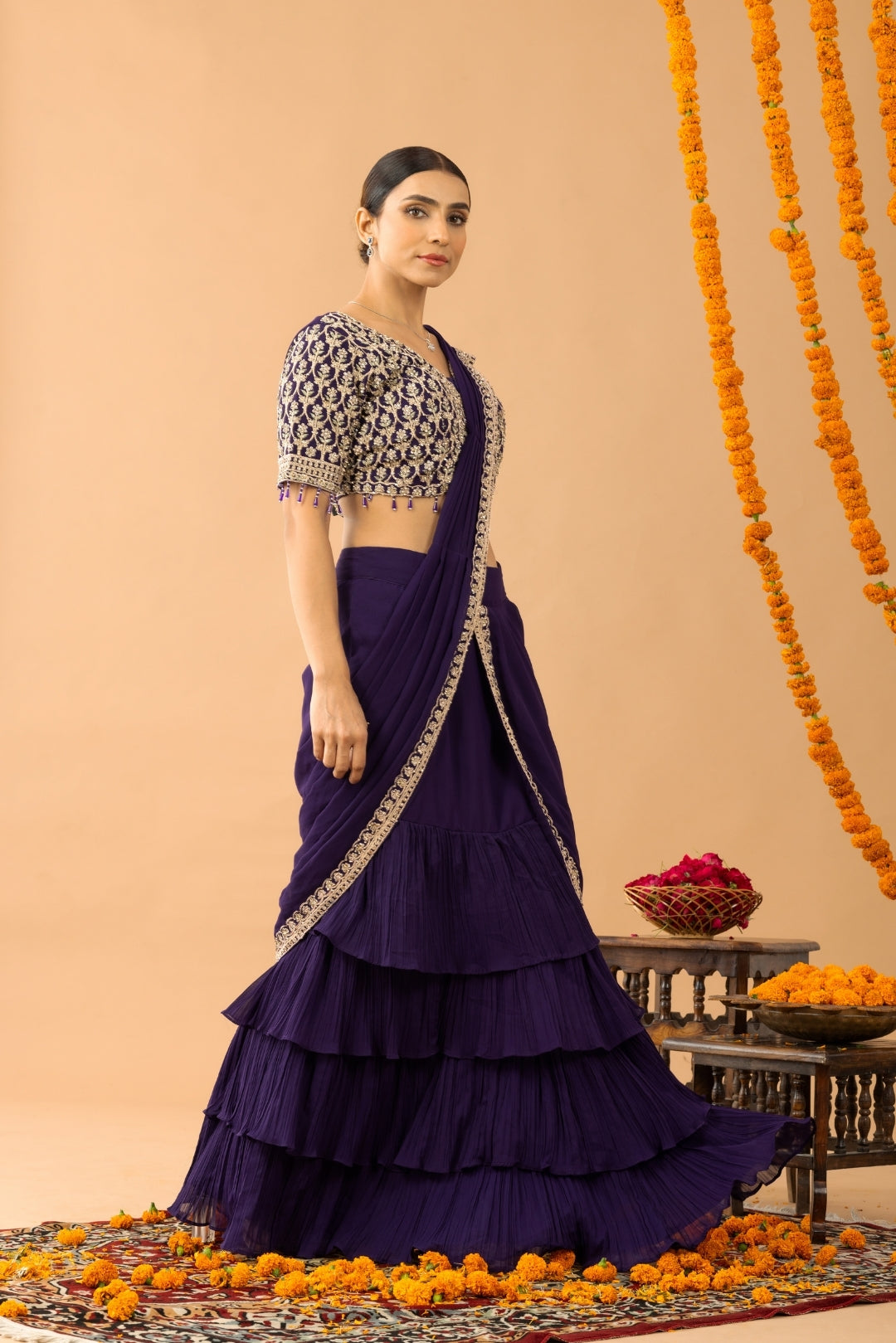 Sparkling Delight Draped Purple Saree