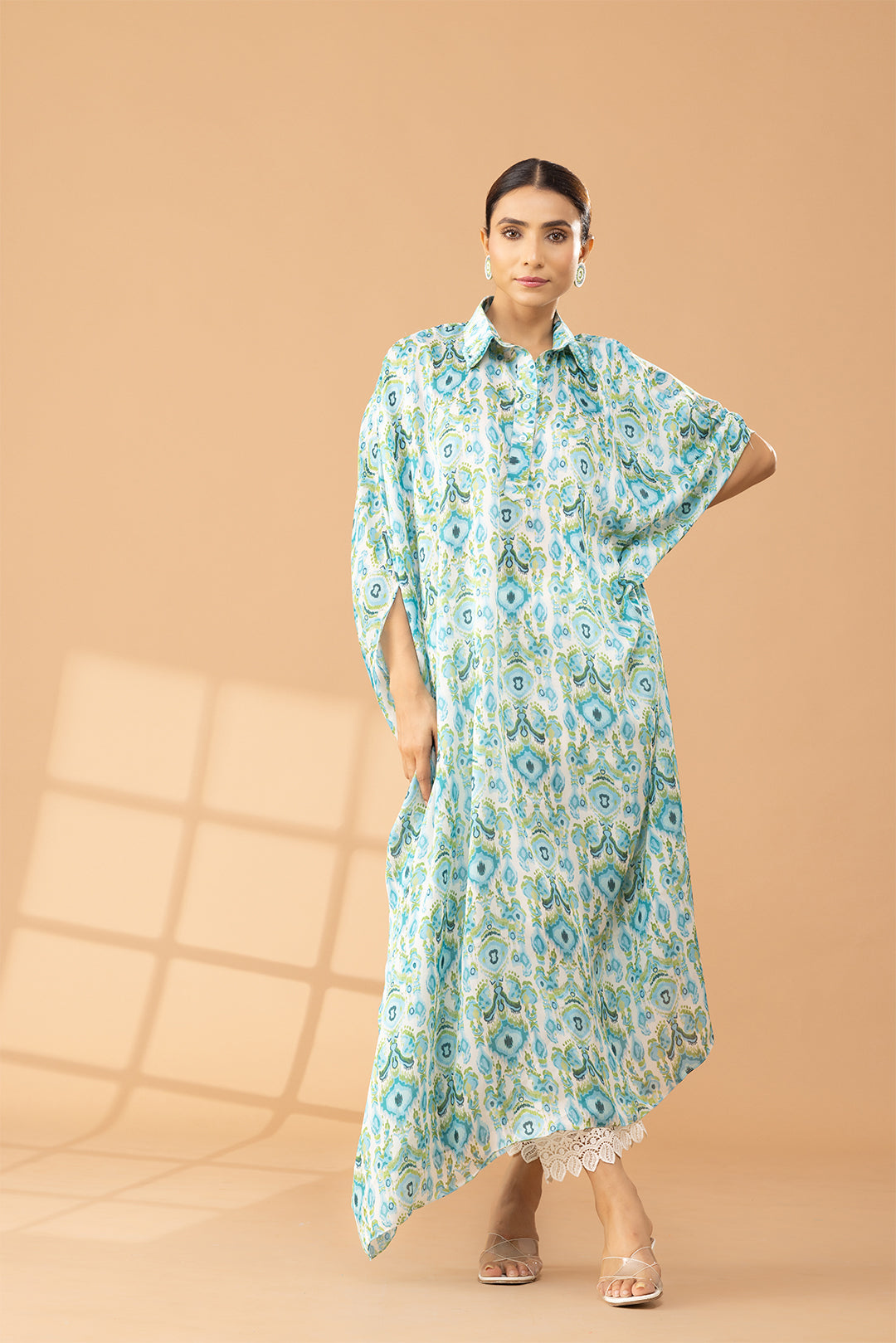 Printed Sea Green Kaftan Set