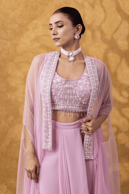 Blush Pink Cape &amp; Cowl Skirt Set