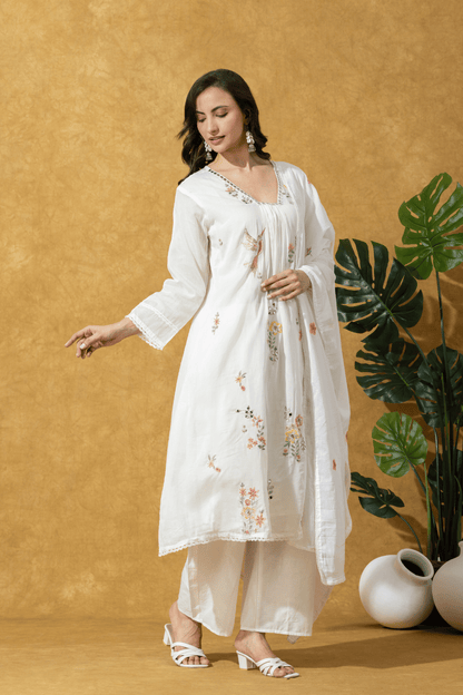 Ivory Floral Embroidered Kurta Set