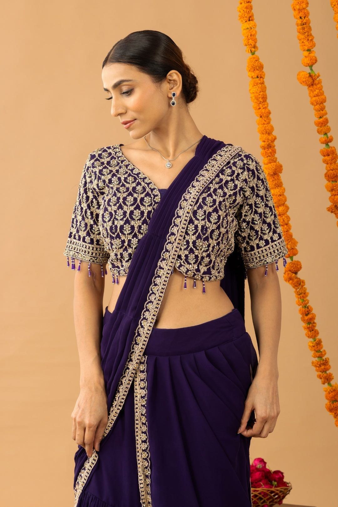 Sparkling Delight Draped Purple Saree