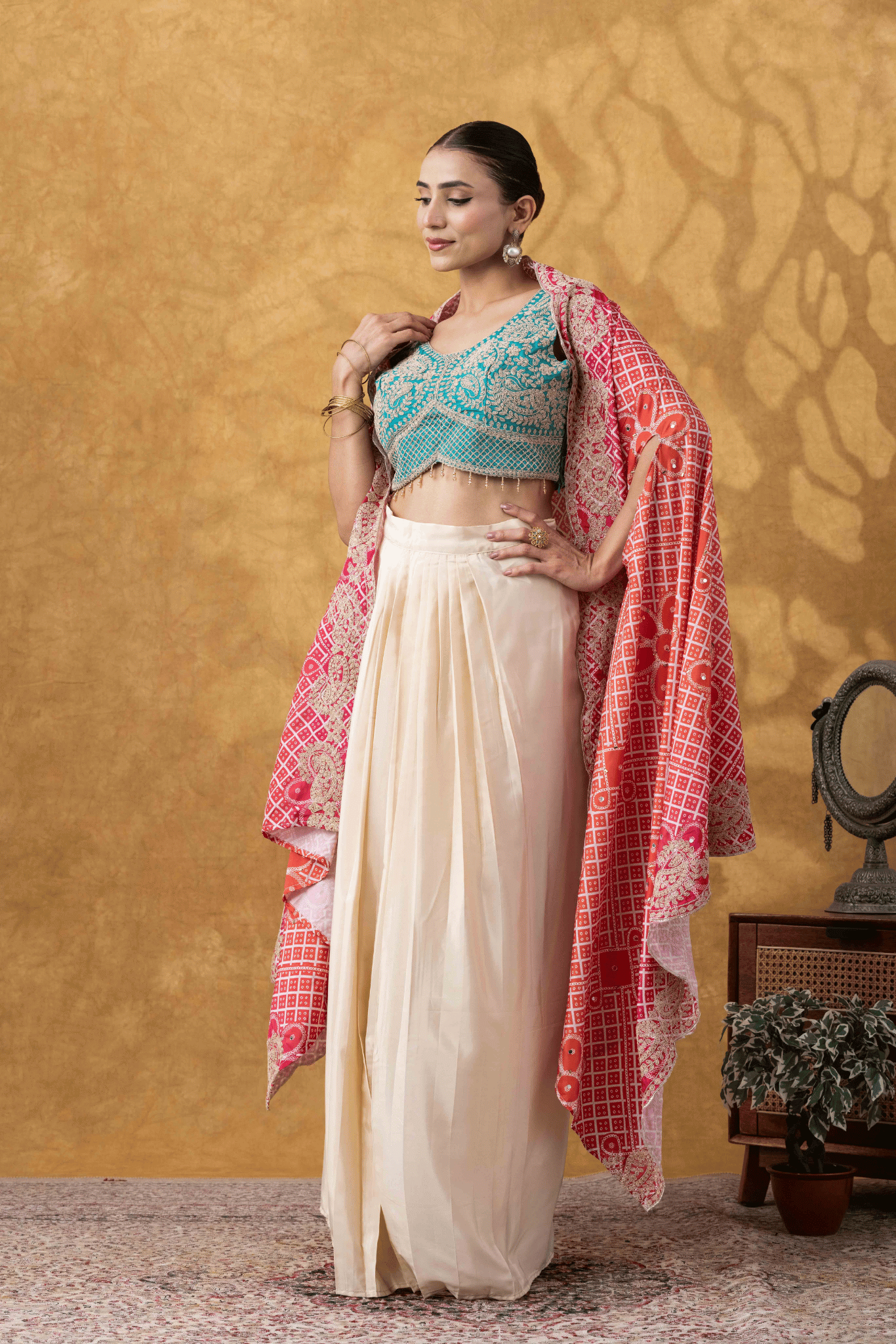 Aqua &amp; Coral Cape Skirt Set