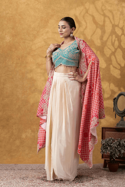 Aqua &amp; Coral Cape Skirt Set