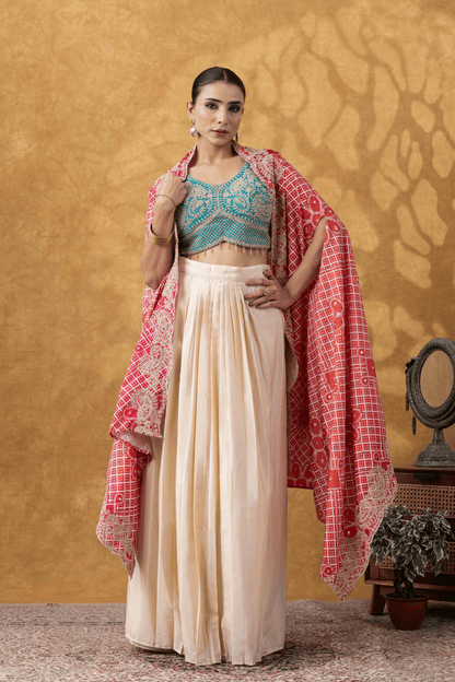 Aqua &amp; Coral Cape Skirt Set