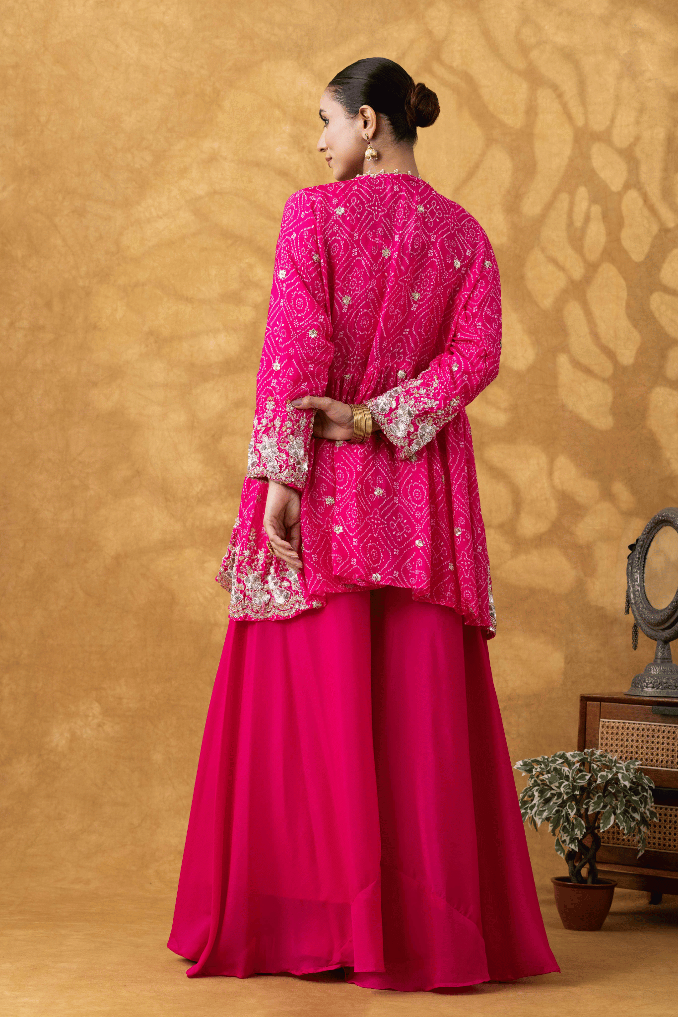 Fuchsia Pink Embroidered Jacket Sharara Set