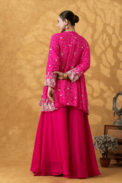 Fuchsia Pink Embroidered Jacket Sharara Set