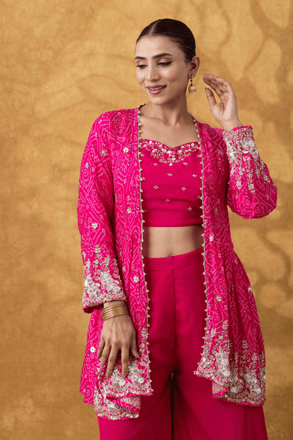 Fuchsia Pink Embroidered Jacket Sharara Set