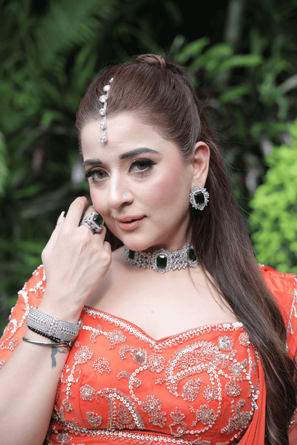 Orange Moti Work Pre-Drape Saree