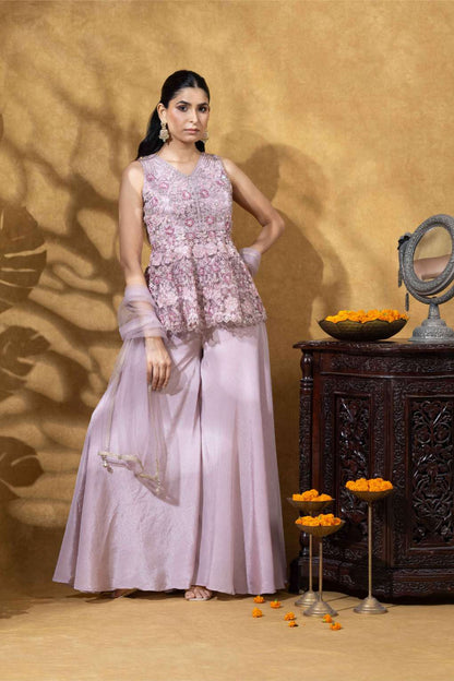 Embellished Indo-Western Sharara Set in Blush Pink