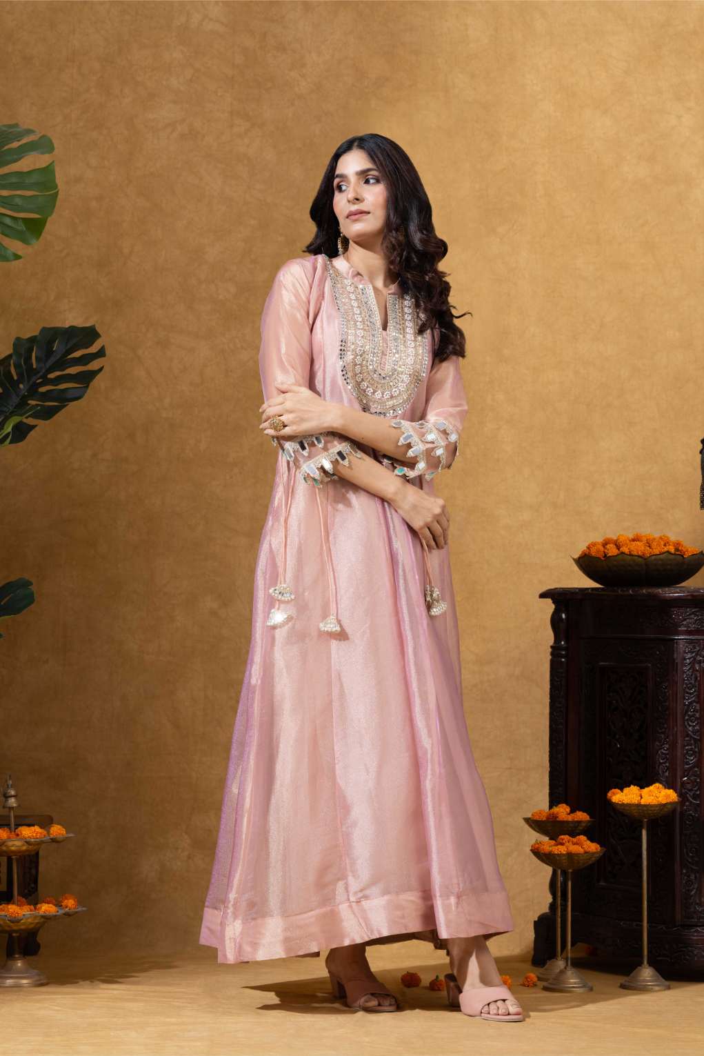 Blush Pink Embroidered Anarkali with Statement Dupatta