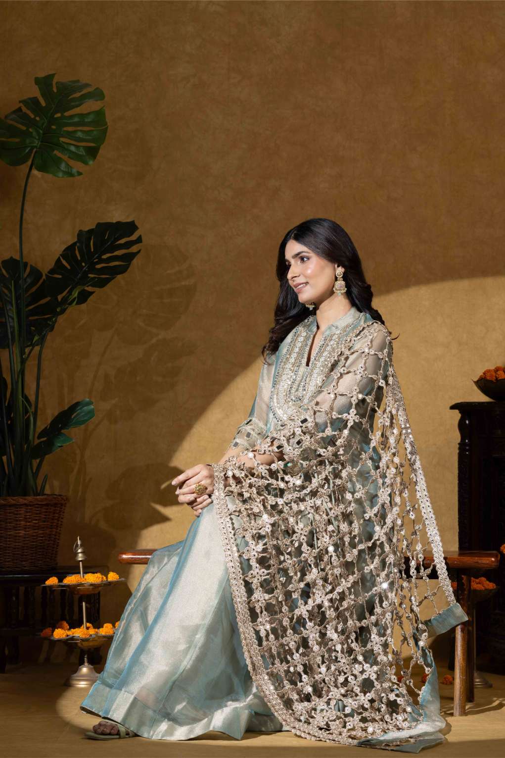 Sage Green Embroidered Anarkali with Statement Dupatta
