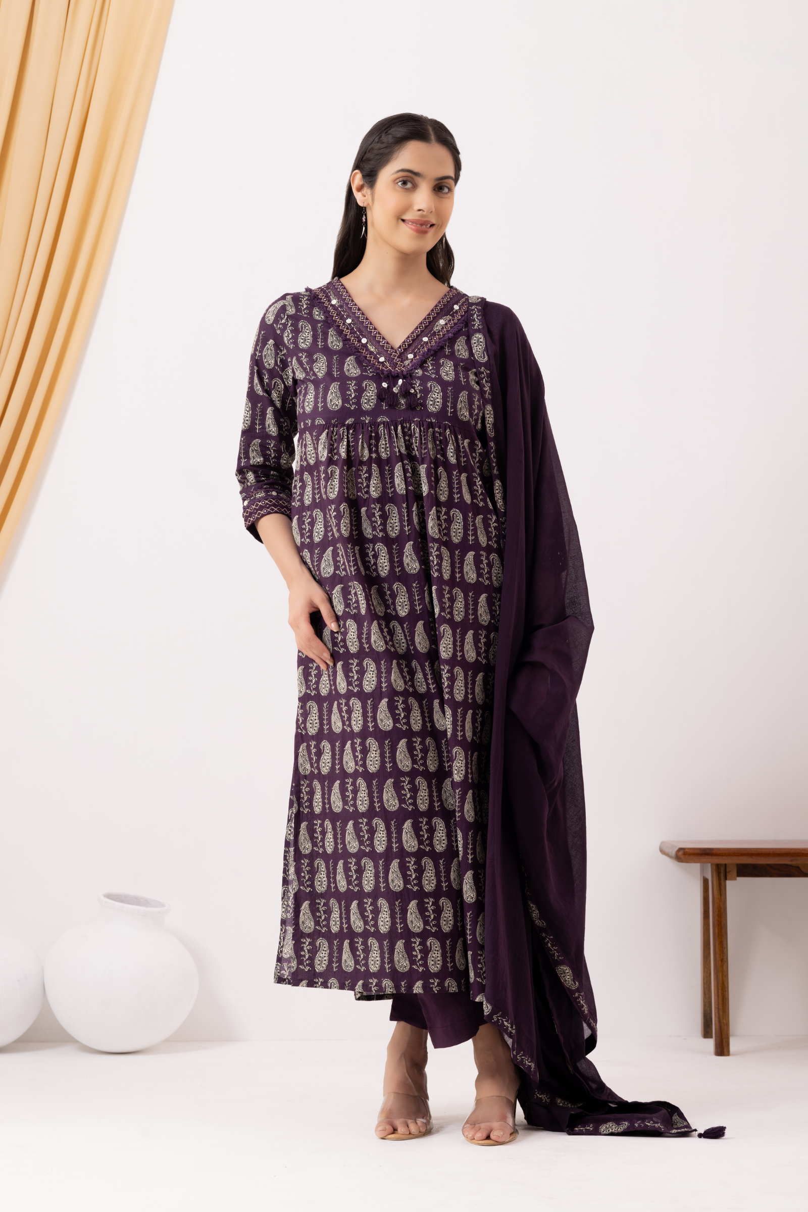 Ethnic Motifs Printed A-Line Kurta Pant with Dupatta Set