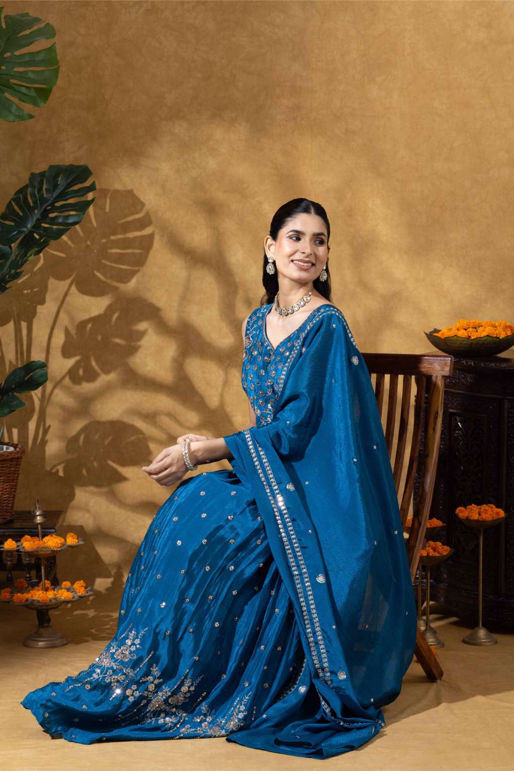 Blue Embellished Anarkali Set