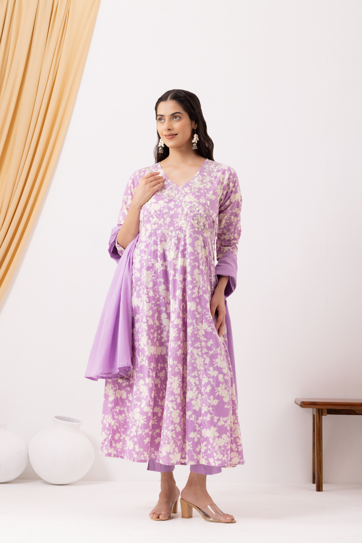 Angrakha style Lilac Gota Patti Anarkali Suit Set