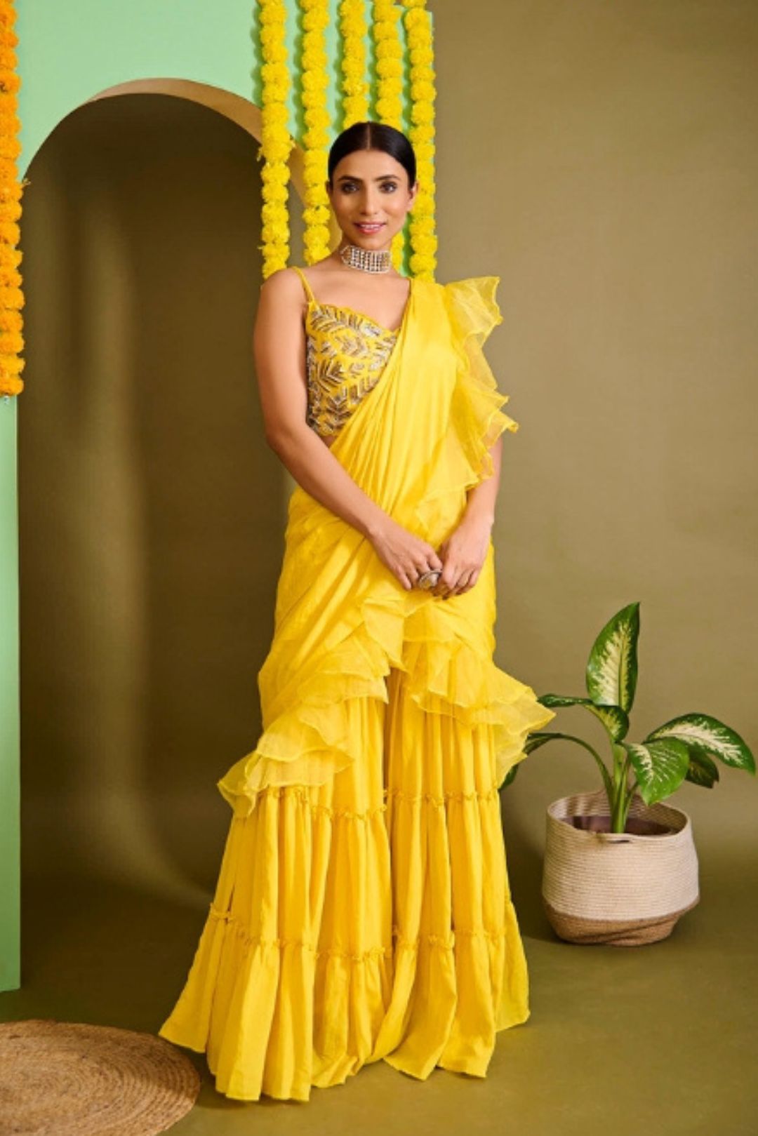 Sunkissed Yellow Organza Sharara Saree Set