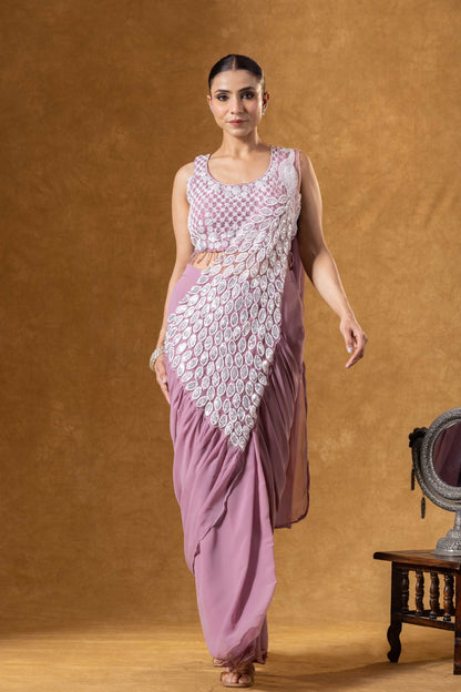 Soft Mauve Hand Embellished Saree