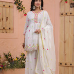 White Mulmul Mirror And Sequin Embroidered Peplum Kurta Sharara And Dupatta Se